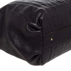 Pre Owned Carolina Herrera Dark Brown Monogram Leather Tassel Tote