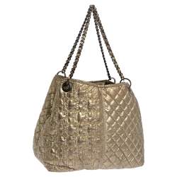 Pre Owned Carolina Herrera Metallic Gold Quilted Signature Leather Chain Tote