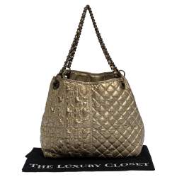 Pre Owned Carolina Herrera Metallic Gold Quilted Signature Leather Chain Tote