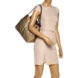 Pre Owned Carolina Herrera Metallic Gold Quilted Signature Leather Chain Tote