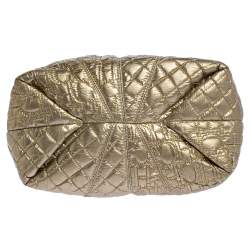 Pre Owned Carolina Herrera Metallic Gold Quilted Signature Leather Chain Tote