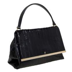 Pre Owned Carolina Herrera Black Leather Camelot Top Handle Bag