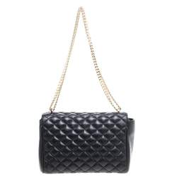 Pre Owned Carolina Herrera Black Quilted Leather Flap Chain Shoulder Bag