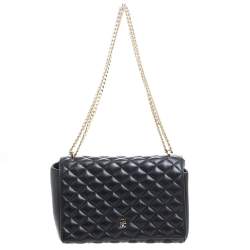 Pre Owned Carolina Herrera Black Quilted Leather Flap Chain Shoulder Bag