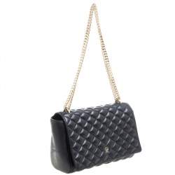 Pre Owned Carolina Herrera Black Quilted Leather Flap Chain Shoulder Bag