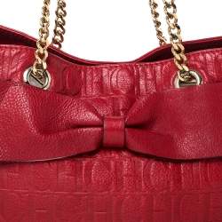 Pre Owned Carolina Herrera Red Monogram Leather Audrey Tote
