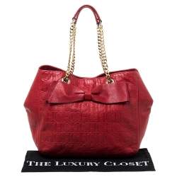Pre Owned Carolina Herrera Red Monogram Leather Audrey Tote