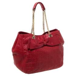 Pre Owned Carolina Herrera Red Monogram Leather Audrey Tote