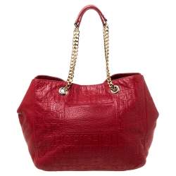 Pre Owned Carolina Herrera Red Monogram Leather Audrey Tote