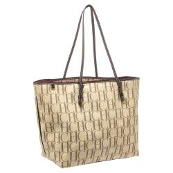 Pre Owned Carolina Herrera Beige/Brown Monogram PVC and Leather Shopper Tote