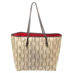 Pre Owned Carolina Herrera Beige/Brown Monogram PVC and Leather Shopper Tote