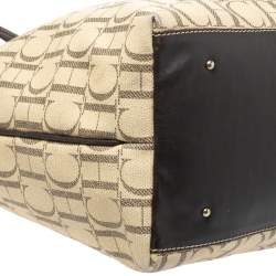 Pre Owned Carolina Herrera Beige/Brown Monogram PVC and Leather Shopper Tote