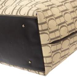 Pre Owned Carolina Herrera Beige/Brown Monogram PVC and Leather Shopper Tote