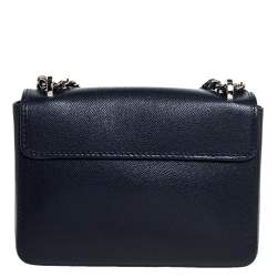 Pre Owned Carolina Herrera Navy Blue Leather Flap Shoulder Bag