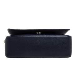 Pre Owned Carolina Herrera Navy Blue Leather Flap Shoulder Bag