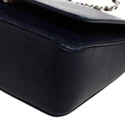 Pre Owned Carolina Herrera Navy Blue Leather Flap Shoulder Bag