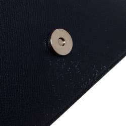 Pre Owned Carolina Herrera Navy Blue Leather Flap Shoulder Bag