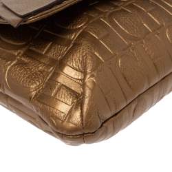 Pre Owned Carolina Herrera Metallic Bronze Monogram Leather Audrey Shoulder Bag