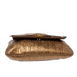 Pre Owned Carolina Herrera Metallic Bronze Monogram Leather Audrey Shoulder Bag