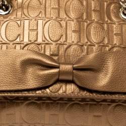 Pre Owned Carolina Herrera Metallic Bronze Monogram Leather Audrey Shoulder Bag