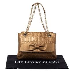 Pre Owned Carolina Herrera Metallic Bronze Monogram Leather Audrey Shoulder Bag