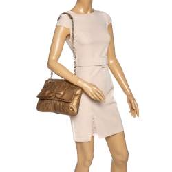 Pre Owned Carolina Herrera Metallic Bronze Monogram Leather Audrey Shoulder Bag