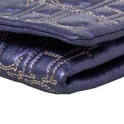 Pre Owned Carolina Herrera Metallic Purple Leather Jerry Clutch