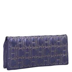 Pre Owned Carolina Herrera Metallic Purple Leather Jerry Clutch