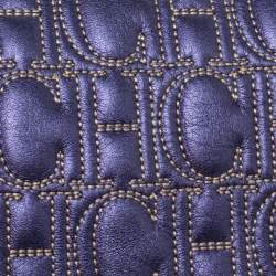 Pre Owned Carolina Herrera Metallic Purple Leather Jerry Clutch