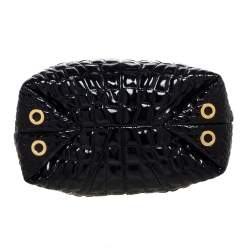 Pre Owned Carolina Herrera Black Croc Embossed Patent Leather Tote