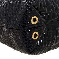 Pre Owned Carolina Herrera Black Croc Embossed Patent Leather Tote