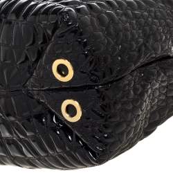 Pre Owned Carolina Herrera Black Croc Embossed Patent Leather Tote