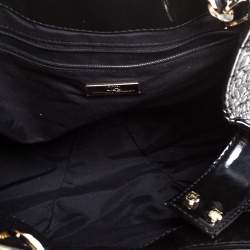 Pre Owned Carolina Herrera Black Croc Embossed Patent Leather Tote