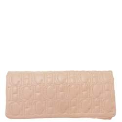 Pre Owned Carolina Herrera Peach Monogram Leather Jerry Clutch