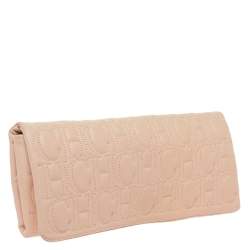 Pre Owned Carolina Herrera Peach Monogram Leather Jerry Clutch
