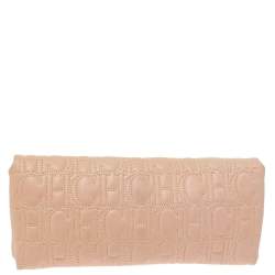 Pre Owned Carolina Herrera Peach Monogram Leather Jerry Clutch