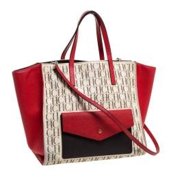 Pre Owned Carolina Herrera Multicolor Monogram Coated Canvas and Leather Front Pocket Tote