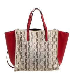 Pre Owned Carolina Herrera Multicolor Monogram Coated Canvas and Leather Front Pocket Tote