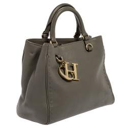 Pre Owned Carolina Herrera Grey Leather Charm Tote