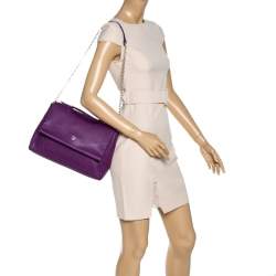 Pre Owned Carolina Herrera Purple Leather Minuetto Flap Top Handle Bag