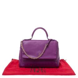 Pre Owned Carolina Herrera Purple Leather Minuetto Flap Top Handle Bag