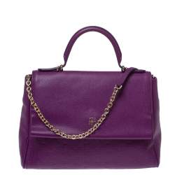 Pre Owned Carolina Herrera Purple Leather Minuetto Flap Top Handle Bag