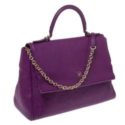 Pre Owned Carolina Herrera Purple Leather Minuetto Flap Top Handle Bag