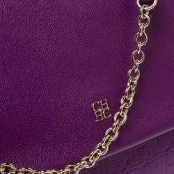 Pre Owned Carolina Herrera Purple Leather Minuetto Flap Top Handle Bag