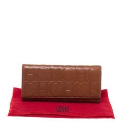 Pre Owned Carolina Herrera Brown Monogram Leather Continental Wallet
