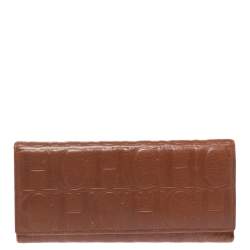 Pre Owned Carolina Herrera Brown Monogram Leather Continental Wallet