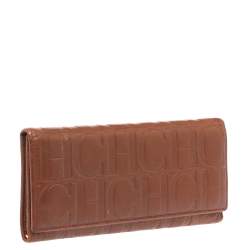 Pre Owned Carolina Herrera Brown Monogram Leather Continental Wallet