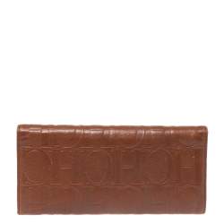 Pre Owned Carolina Herrera Brown Monogram Leather Continental Wallet