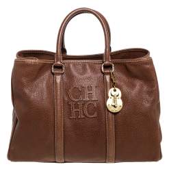 Pre Owned Carolina Herrera Brown Pebbled Leather Large Matteo Tote