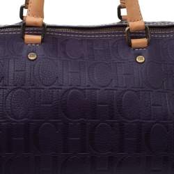 Pre Owned Carolina Herrera Dark Purple/Tan Monogram Leather Large Andy Boston Bag